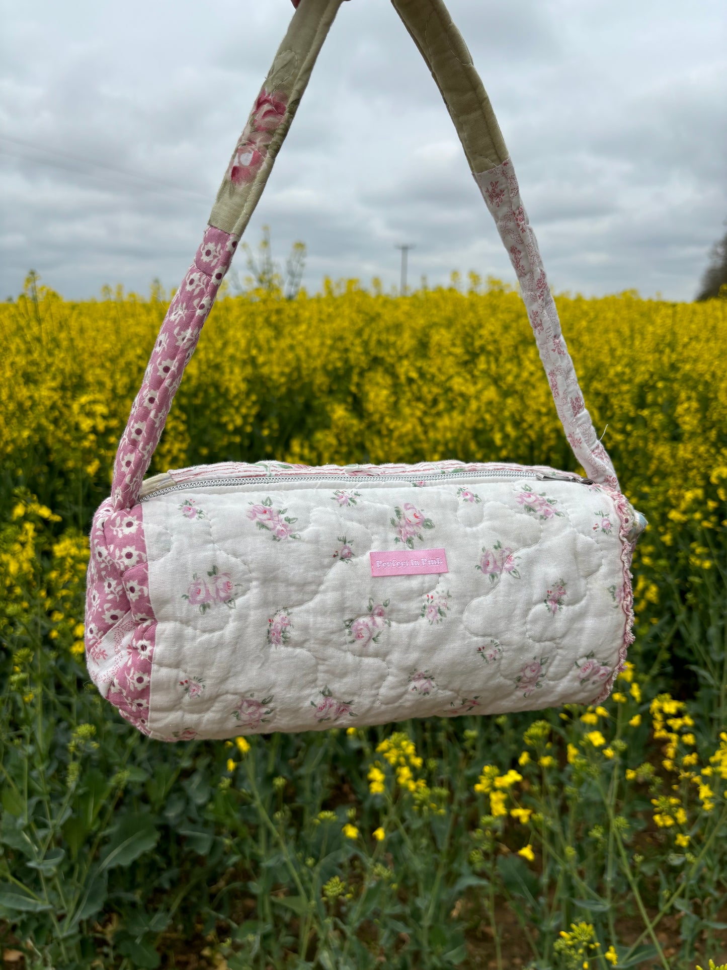 “Lucy” barrel patchwork bag
