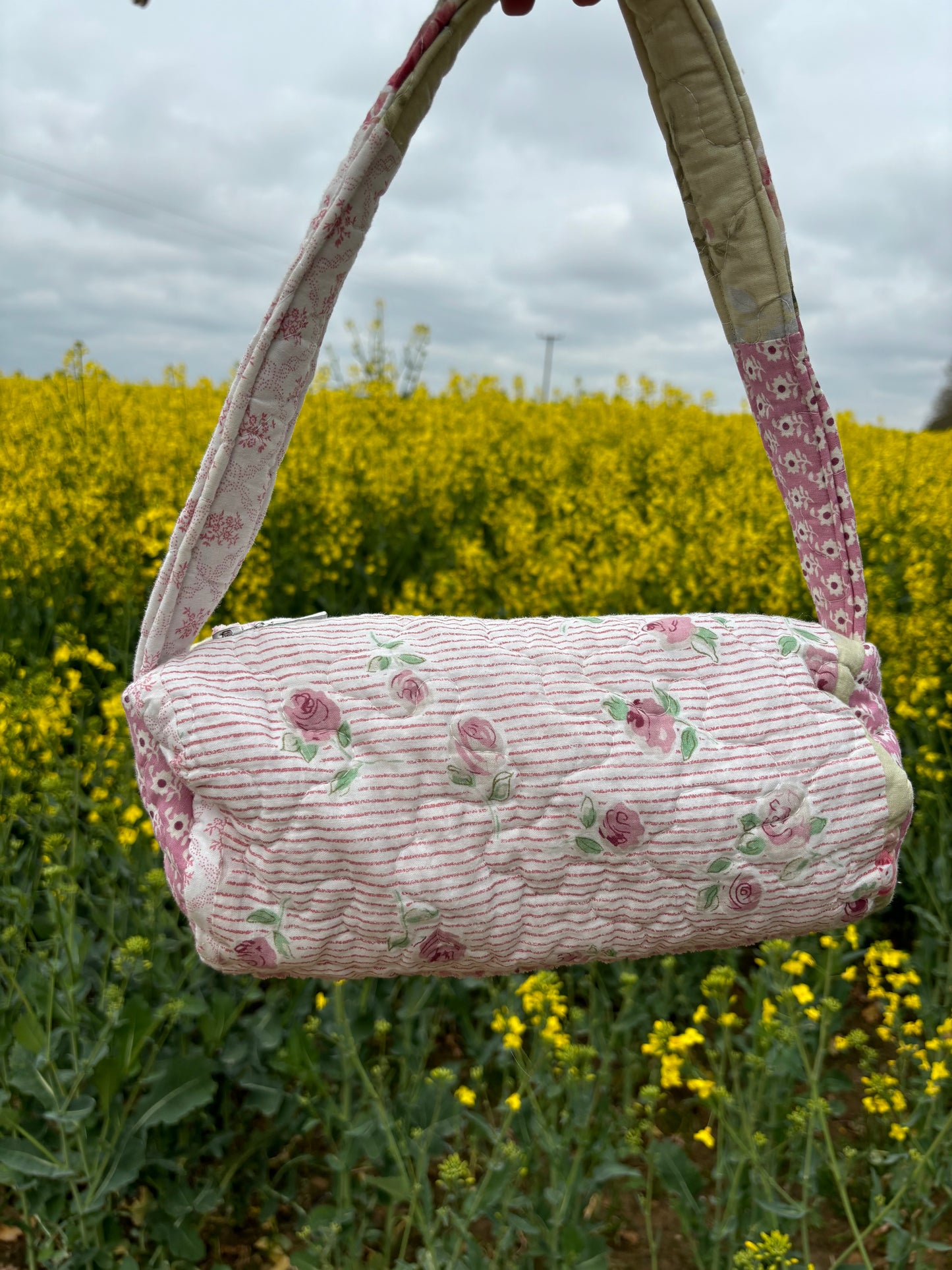 “Lucy” barrel patchwork bag