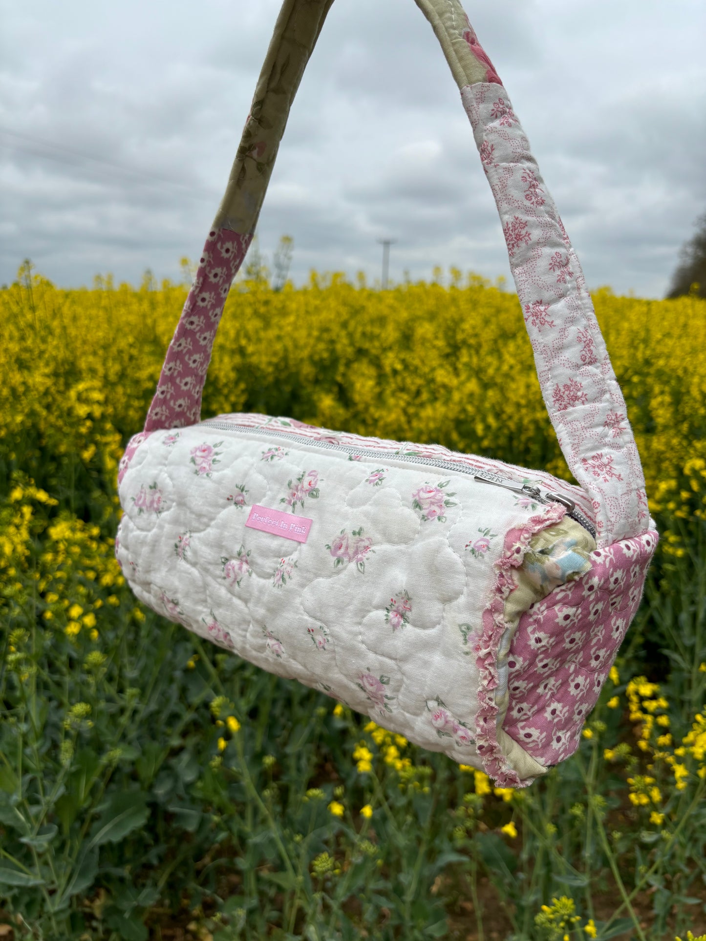 “Lucy” barrel patchwork bag