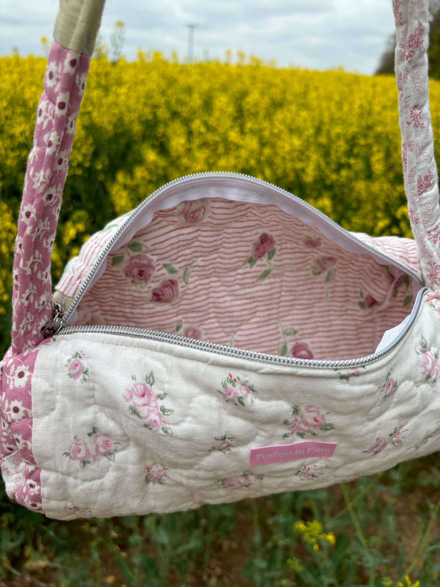 “Lucy” barrel patchwork bag