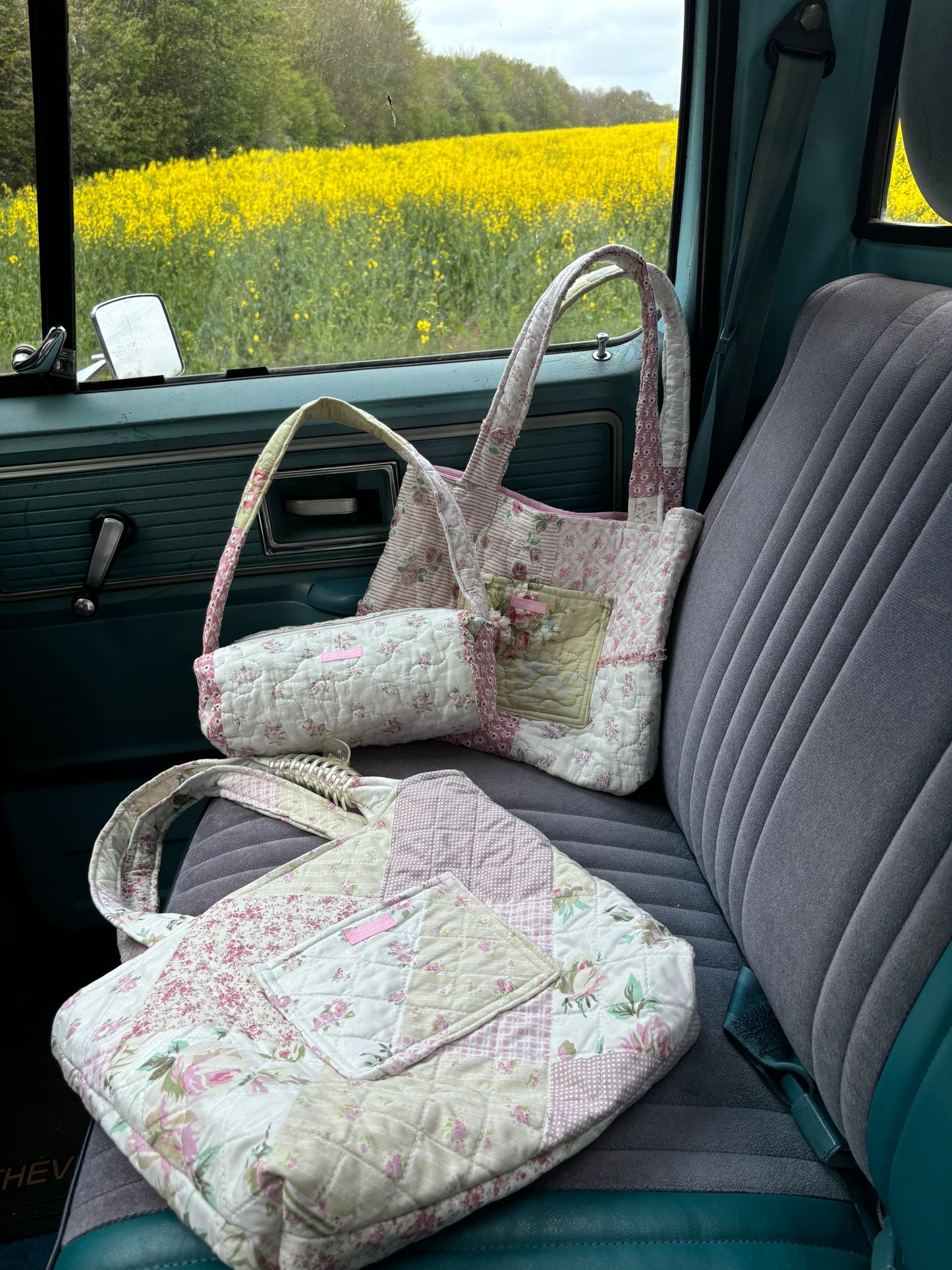 “Lucy” barrel patchwork bag