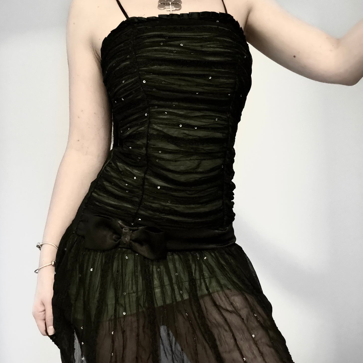 Green and black sequin dress