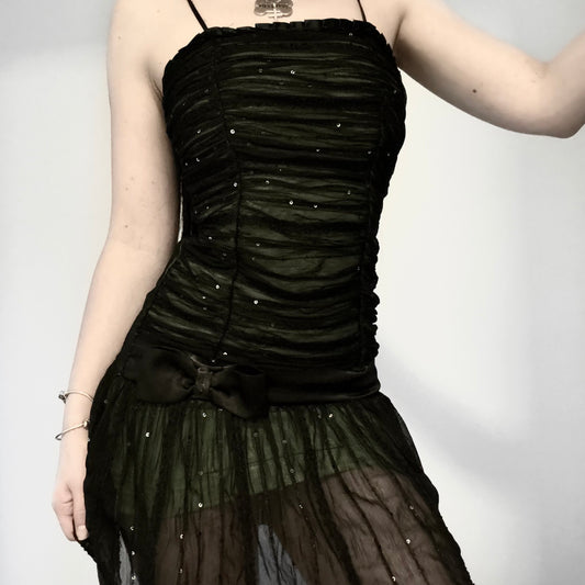 Green and black sequin dress