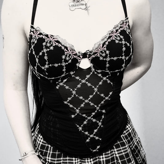 Black lace bow corset