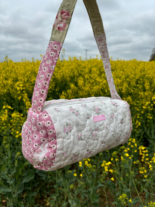 “Lucy” barrel patchwork bag